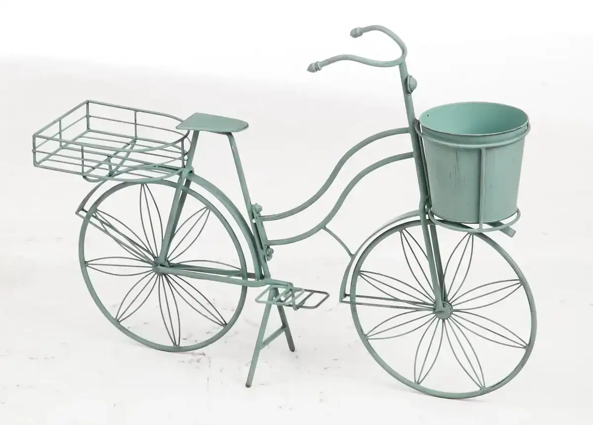 green metal bicycle planter