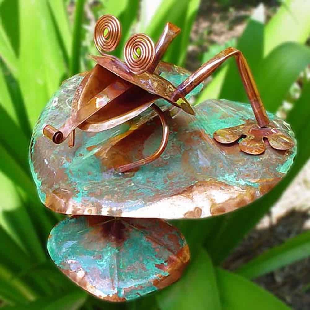 copper frog garden stake