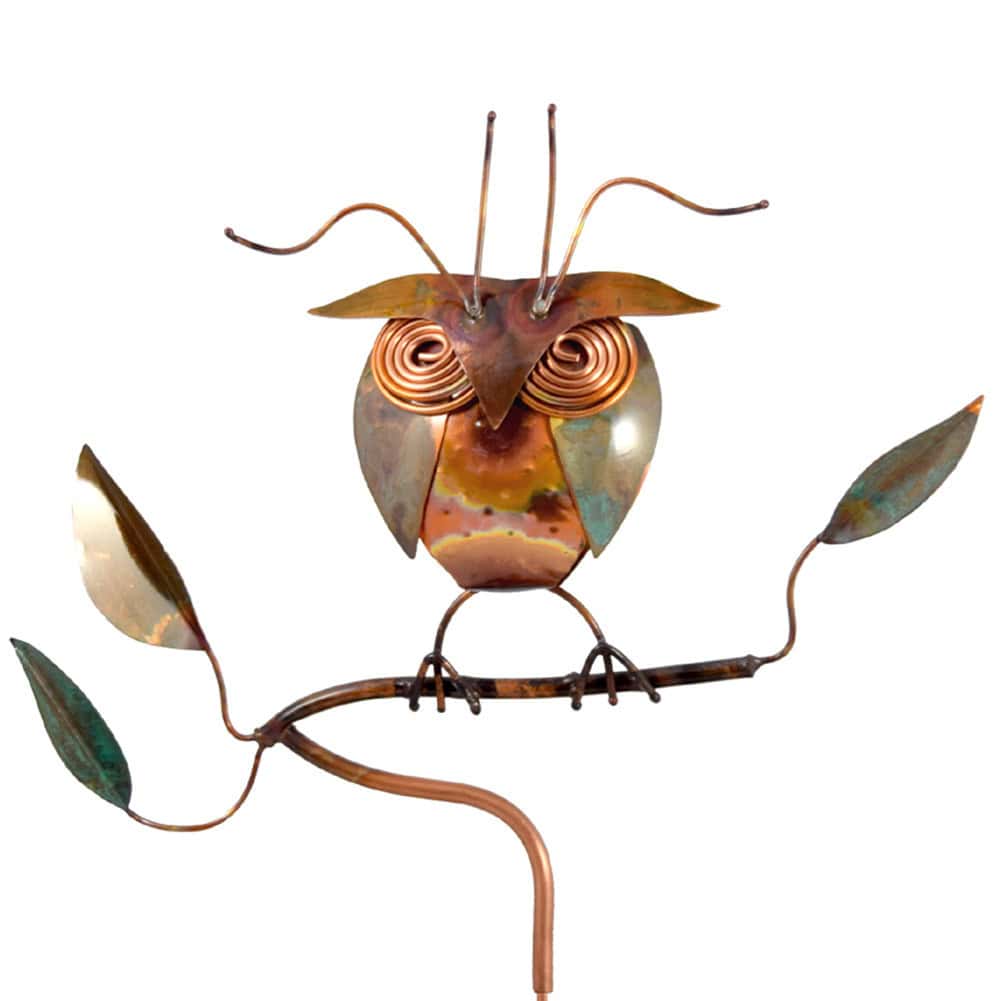 copper owl garden stake