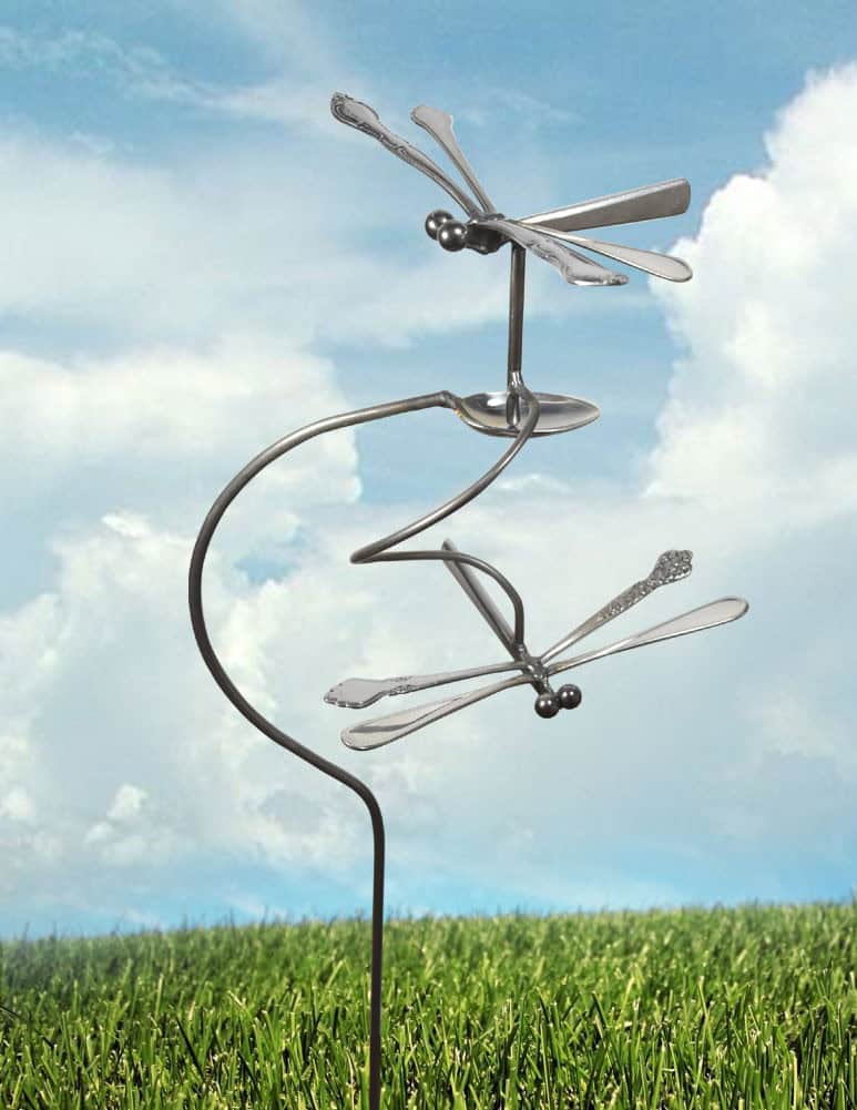 dancing dragonflies balancing garden stake