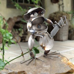 banjo frog reclaimed metal sculpture