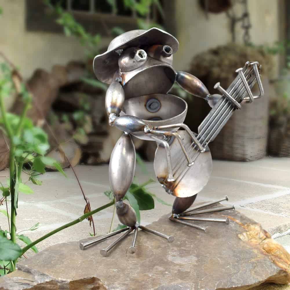 banjo frog reclaimed metal sculpture