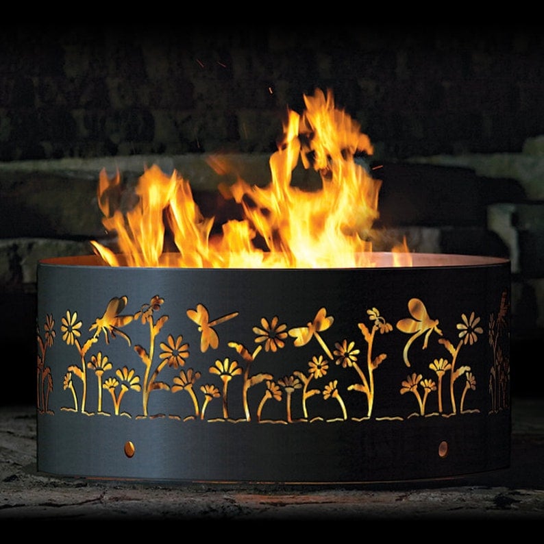  dragonfly & flower fire ring