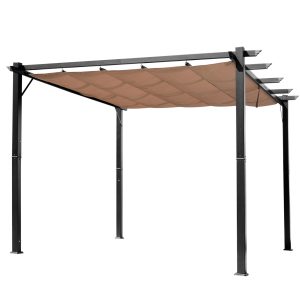 Outsunny 10x13 ft Aluminum Patio Pergola Outdoor Retractable Canopy Charcoal Grey | Aosom.com