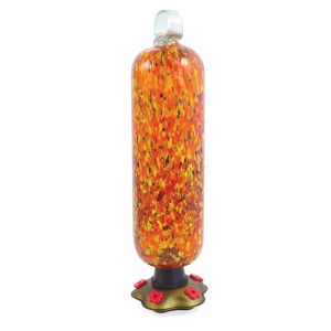 11" Orange Carnival Glass Hummingbird Feeder