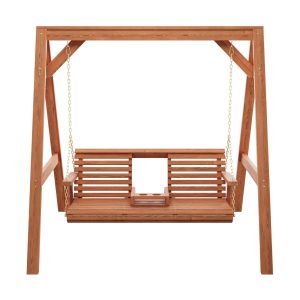 Amish Casual Console Porch Swing with A-Frame Stand - Cedar Stain