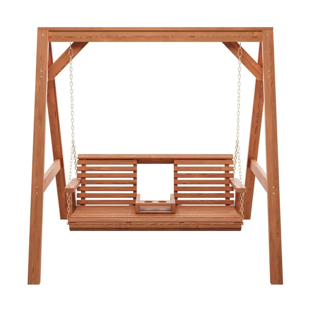 Amish Casual Console Porch Swing with A-Frame Stand - Cedar Stain