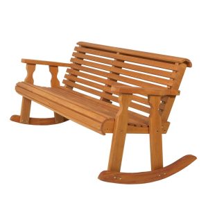 Amish Casual Roll Back Wooden Outdoor Double Rocker Bench - Cedar Stain / Without Clearcoat / Without Cupholder Armrests