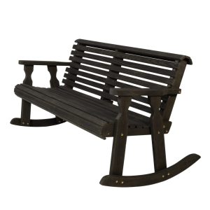Amish Casual Roll Back Wooden Outdoor Double Rocker Bench - Semi Solid Black Stain / Without Clearcoat / Without Cupholder Armrests