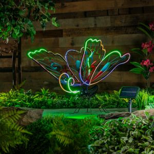 Animated Solar Butterfly Garden Statue with Neon Lights