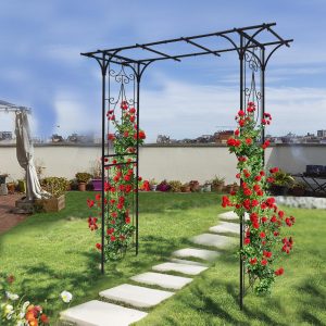 Black Metal Arch in a Garden, 81" H Decorative Outdoor Arch for Climbing Plants, Vines, Weddings, Rustproof Iron, Easy Assembly | Aosom.com
