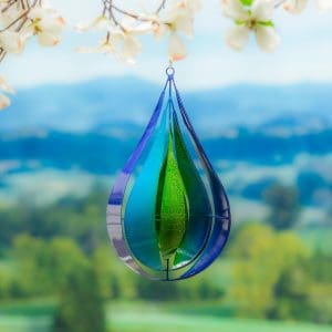 Blue & Green Teardrop Wind Spinner, 16"H