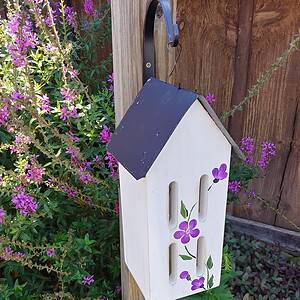 Butterfly Bird House with Hand Painted Flowers and Metal Roof