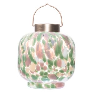 Cabin Solar Lantern Handblown Glass, 8" - Summer Garden