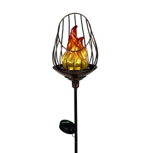 Caged Ember Solar Flame Garden Stake