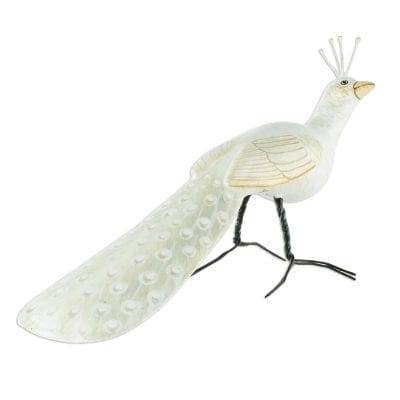 Ceramic Albino Indian Peafowl Figurine From Guatemala