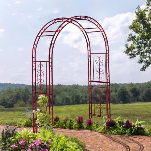 Colored Montebello Scrollwork Metal Garden Arbor, Americana Red