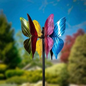 Colorful Butterfly Metal Wind Spinner, 65" H