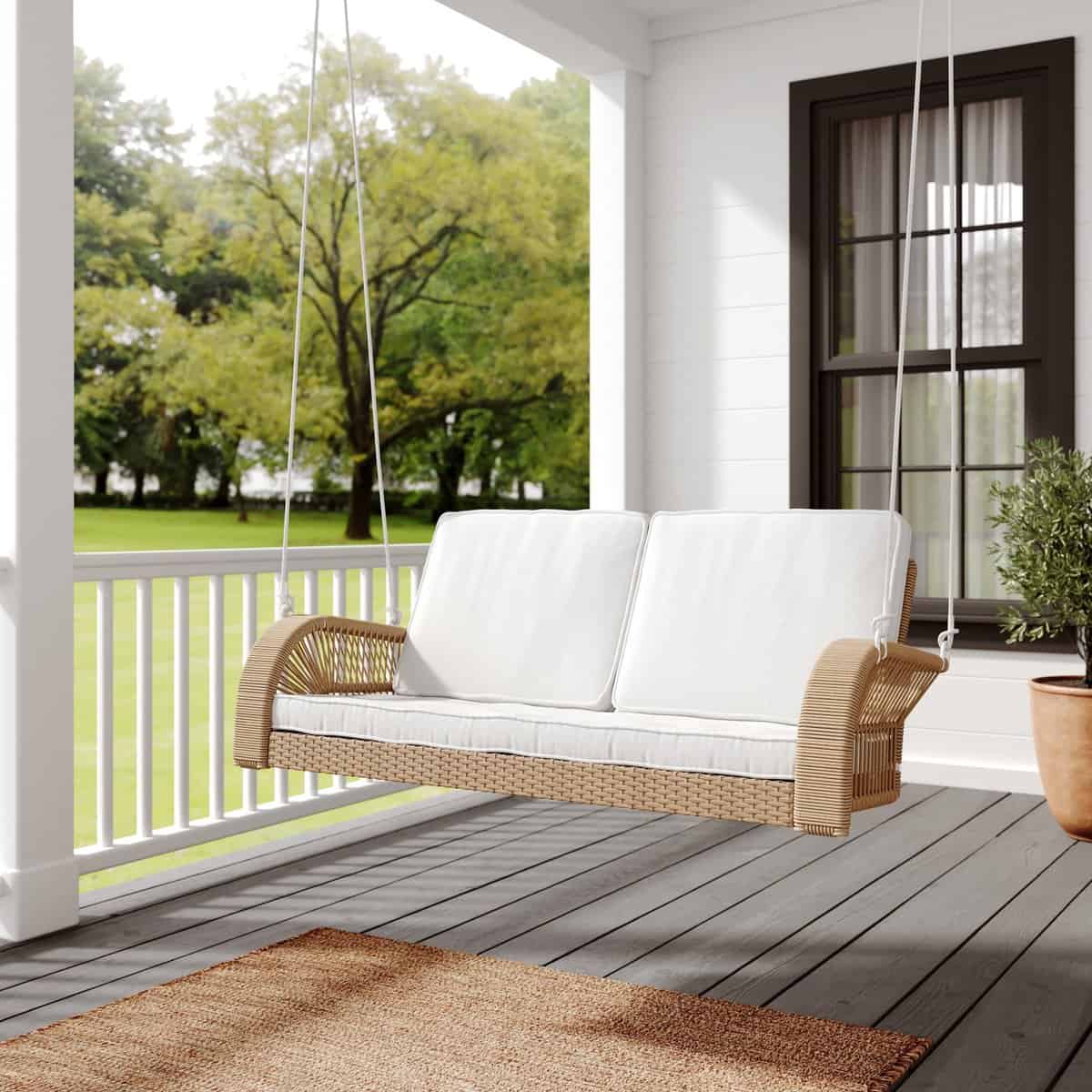 East Green Lucca Wicker Porch Swing with Cushions - 4 Foot