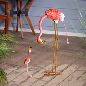 Flamingo Mom Balancer with Wobble Baby Metal Garden Statue Set, 31.5" H