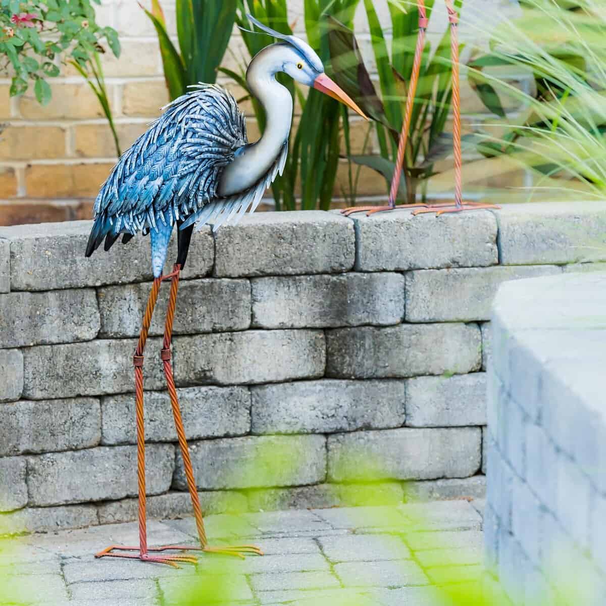 Grey Heron Metal Garden Statue, 33"H