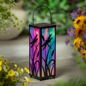 Iridescent Dragonfly Solar Lantern, 11.4" H