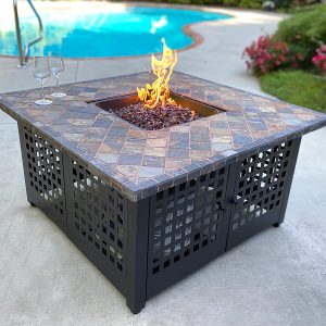 Kingsbury Outdoor LP Gas Fire Pit with Slate and Marble Tile Mantel, 42"