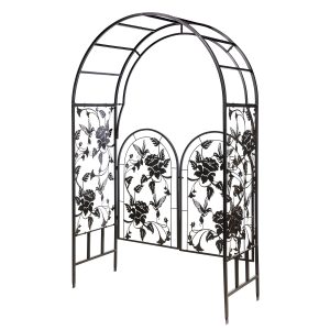 Metal Arched Hummingbird Garden Arbor with Gate