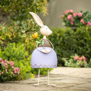 Metal Bunny With Flower Garden Statue