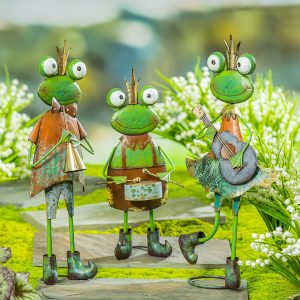 Metal Frog with Drum Garden Statue
