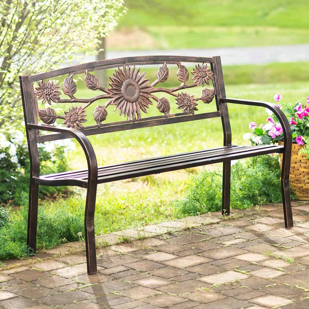 Metal Sunflower Bench