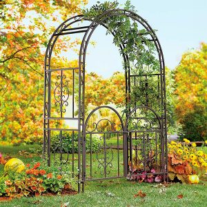 Montebello Scrollwork Metal Garden Arbor with Gate