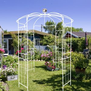 Outdoor White Metal Birdcage Shaped Arch Trellis for Plants, Modern Style Garden Arch for Wedding Ceremony, Easy to Move | Aosom.com