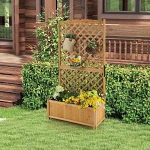 Outdoor Wood Raised Garden Bed With Trellis