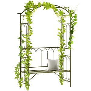 Outsunny 19.75" W x 80" H Metal Garden Arbor Archway for 2 People with Relaxing Bench & Delicate Scrollwork Perfect for Weddings & Backyards
