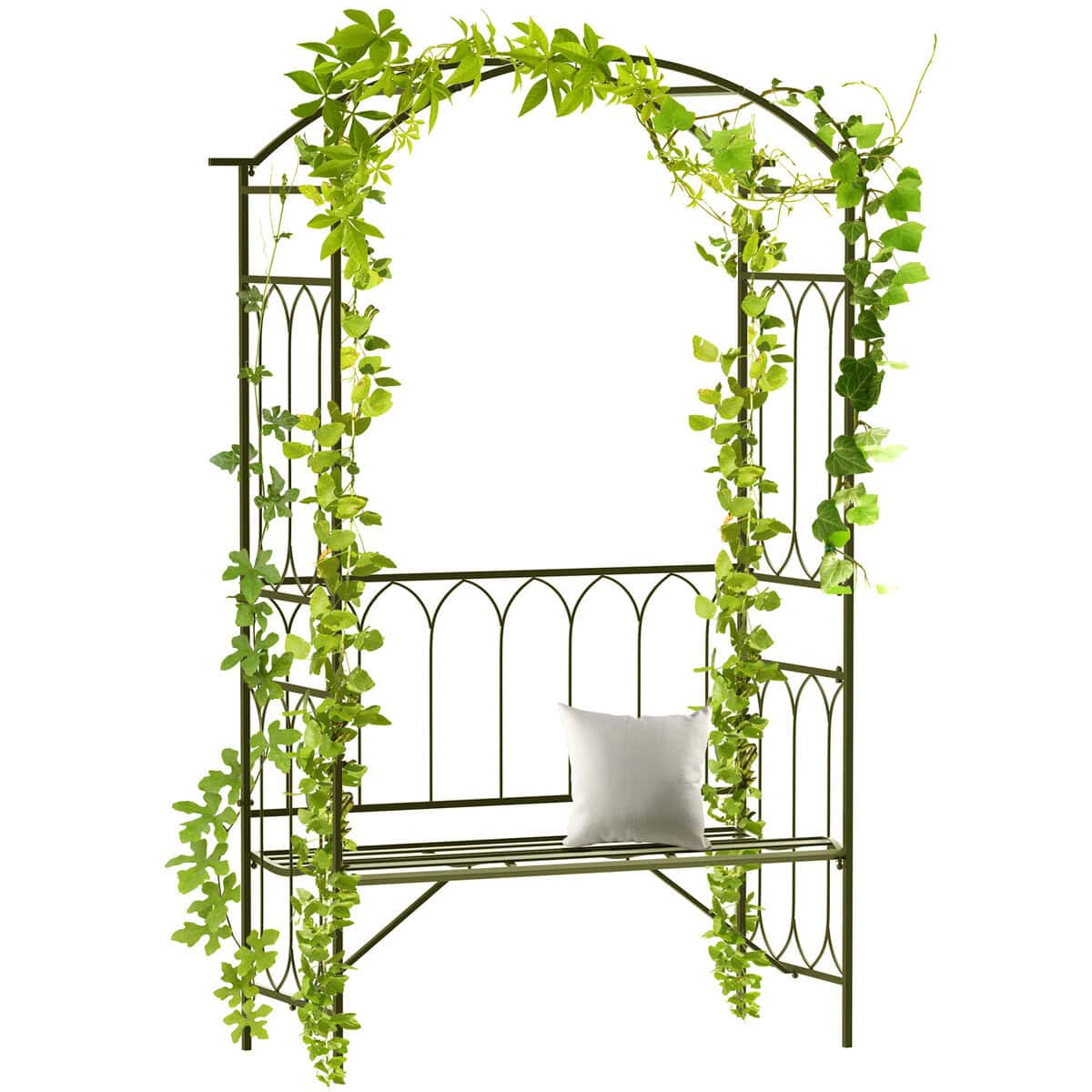 Outsunny 19.75" W x 80" H Metal Garden Arbor Archway for 2 People with Relaxing Bench & Delicate Scrollwork Perfect for Weddings & Backyards