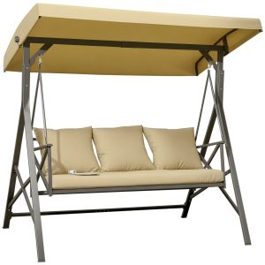Outsunny 3-Person Outdoor Swing Seat with Adjustable Canopy, Cushion, 3 Throw Pillows, Adjustable Shade, Garden | Aosom.com
