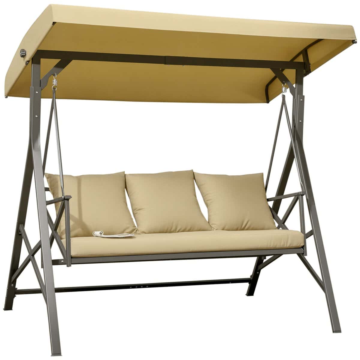 Outsunny 3-Person Outdoor Swing Seat with Adjustable Canopy, Cushion, 3 Throw Pillows, Adjustable Shade, Garden | Aosom.com