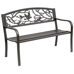 Outsunny Brown Metal Garden Bench: 50" Patio Seating with Backrest & Armrests | Aosom.com