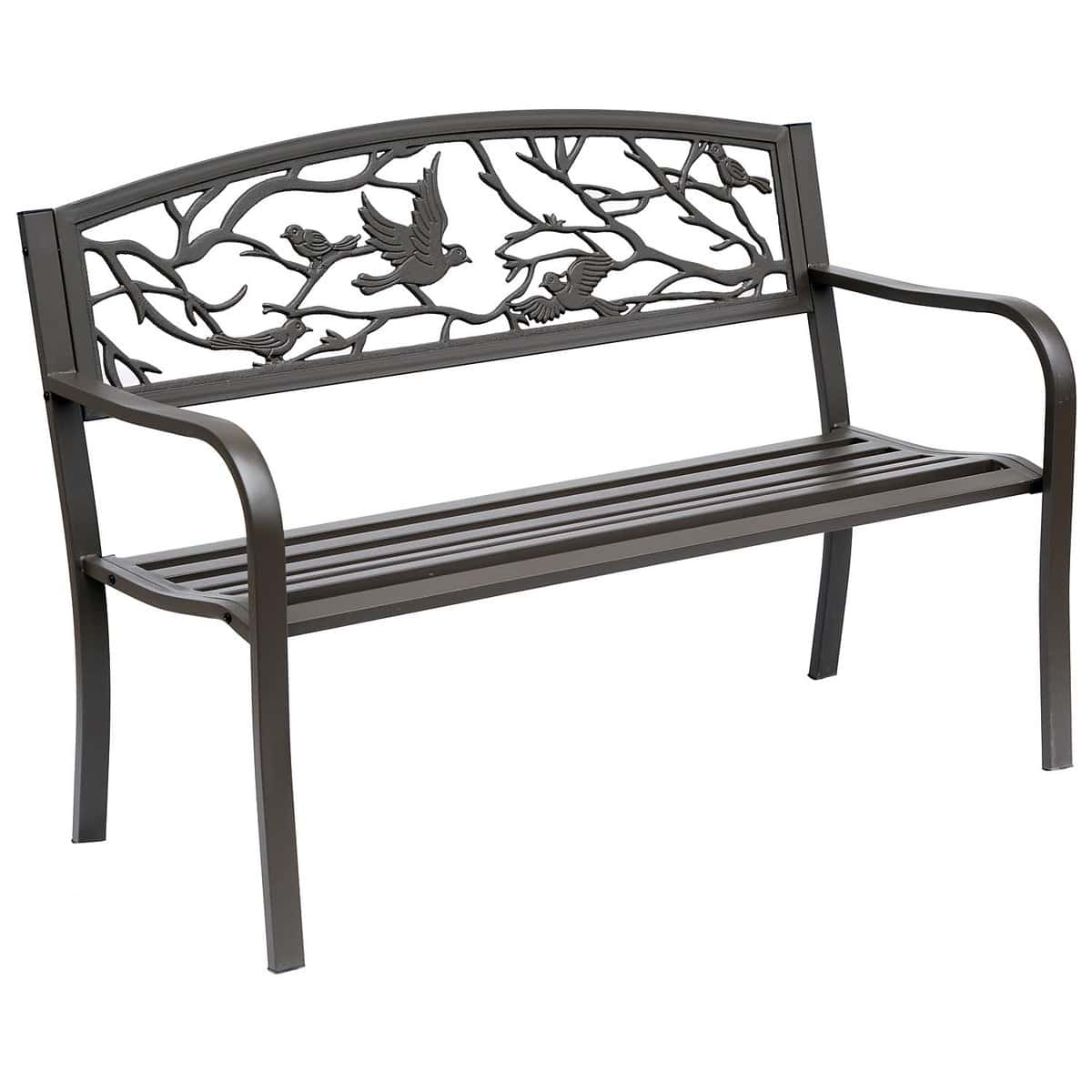 Outsunny Brown Metal Garden Bench: 50" Patio Seating with Backrest & Armrests | Aosom.com