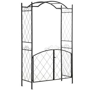 Outsunny Metal Garden Arch 85ft Locking Doors Water-Resistant Grape Trellis Wedding Black | Aosom.com