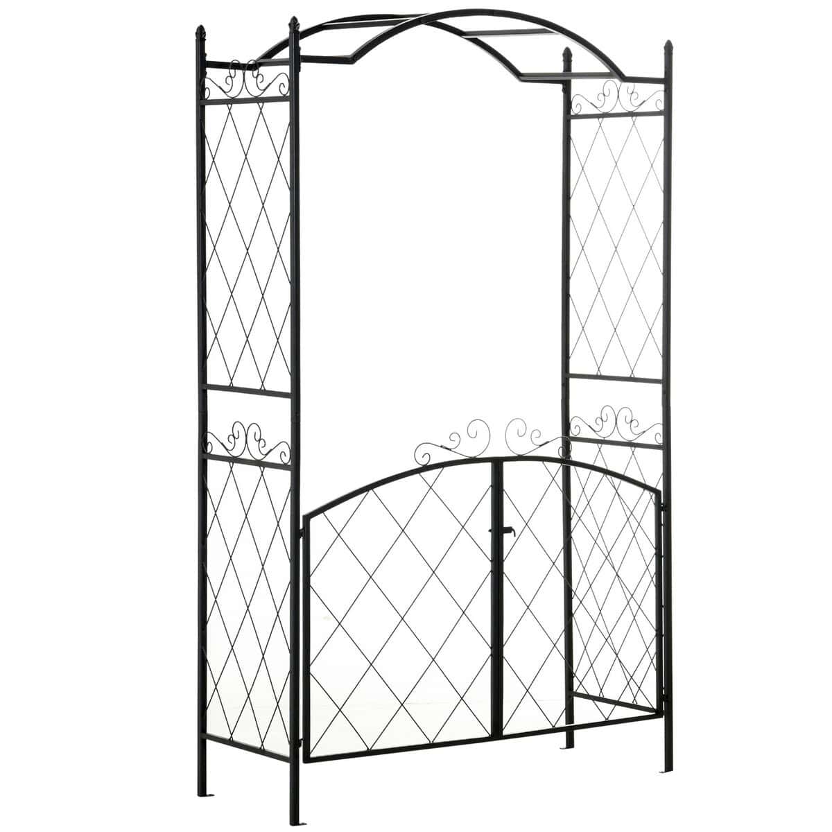 Outsunny Metal Garden Arch 85ft Locking Doors Water-Resistant Grape Trellis Wedding Black | Aosom.com