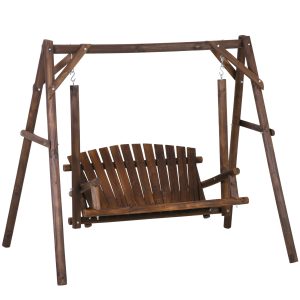 Outsunny Outdoor Loveseat Swing Rustic 6.5' 2-Person Solid Wood Brown | Aosom.com
