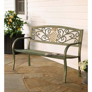 Pineapple Metal Garden Bench - Verdigris