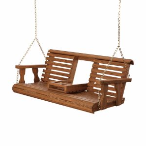 Porchgate Amish Heavy Duty Rollback Console Porch Swing - Oak Stain / Ropes For Up To 10-Foot Ceiling