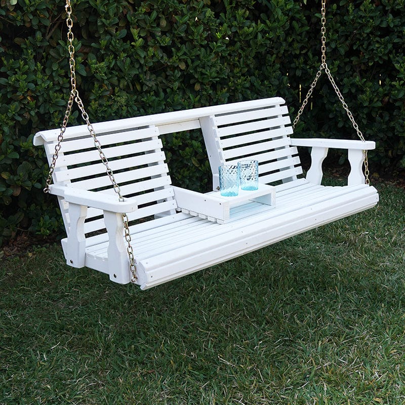 Porchgate Amish Heavy Duty Rollback Console Porch Swing - Semi-Solid White Stain / Chains For Up To 10-Foot Ceiling