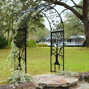 Premium Metal Arched Garden Arbor with Tree of Life Design