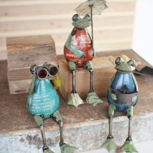 Recyled Metal Frog Garden Statue, Set of 3