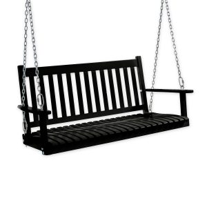 Slatted Wood Porch Swing - Black Paint