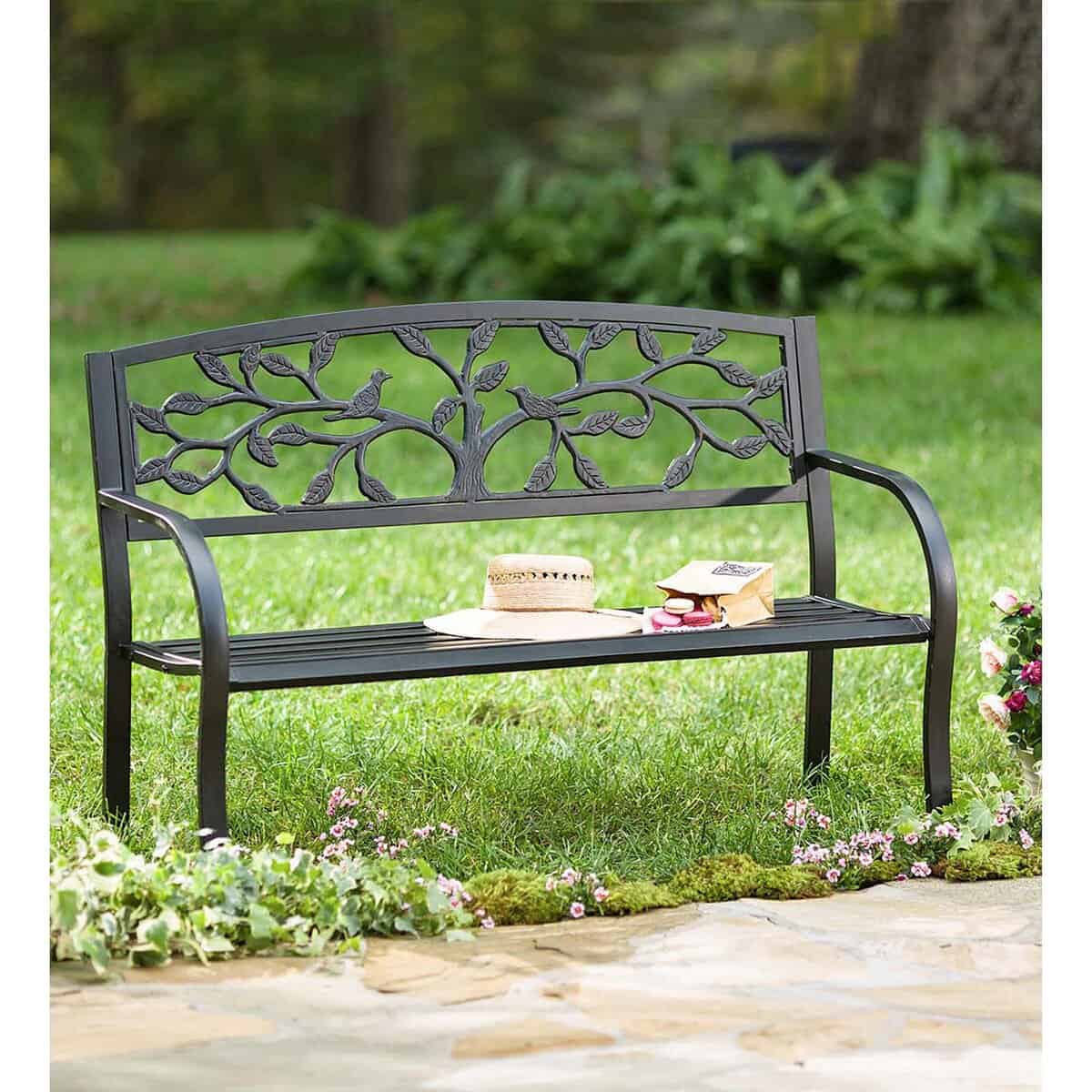 Slimline Tree of Life Metal Garden Bench